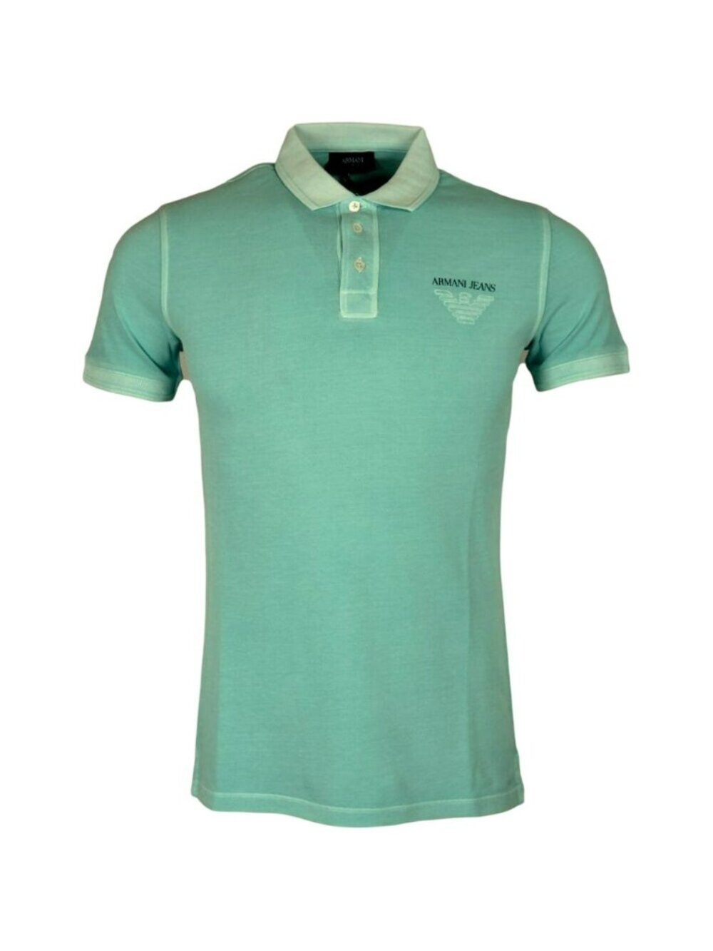 Armani Jeans Mens XL Pique Cotton Slim Fit Seafoam Turquoise Polo 3Y6F03 Logo